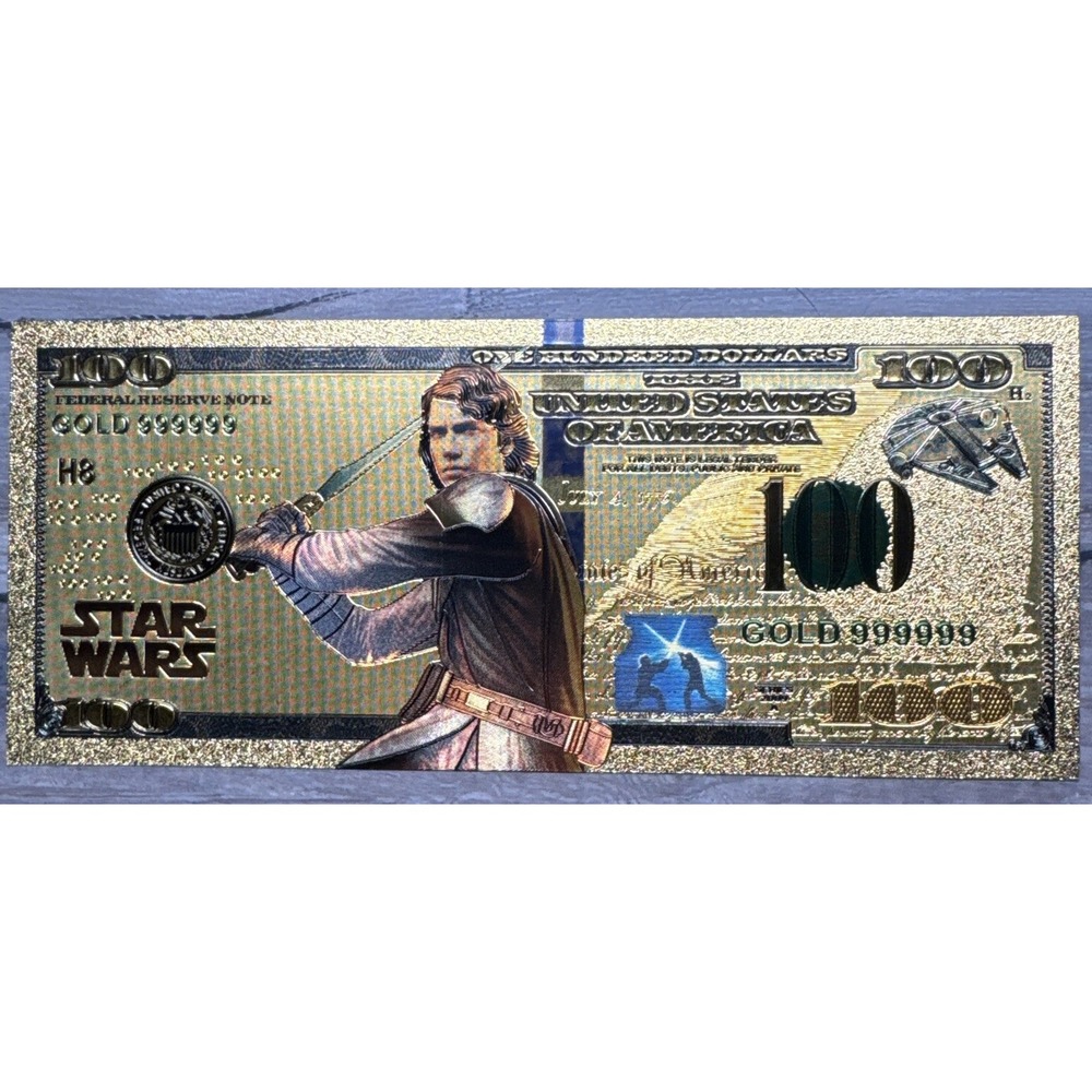 24k Gold Plated Anakin Skywalker Star Wars Banknote Collectible $100 Bill